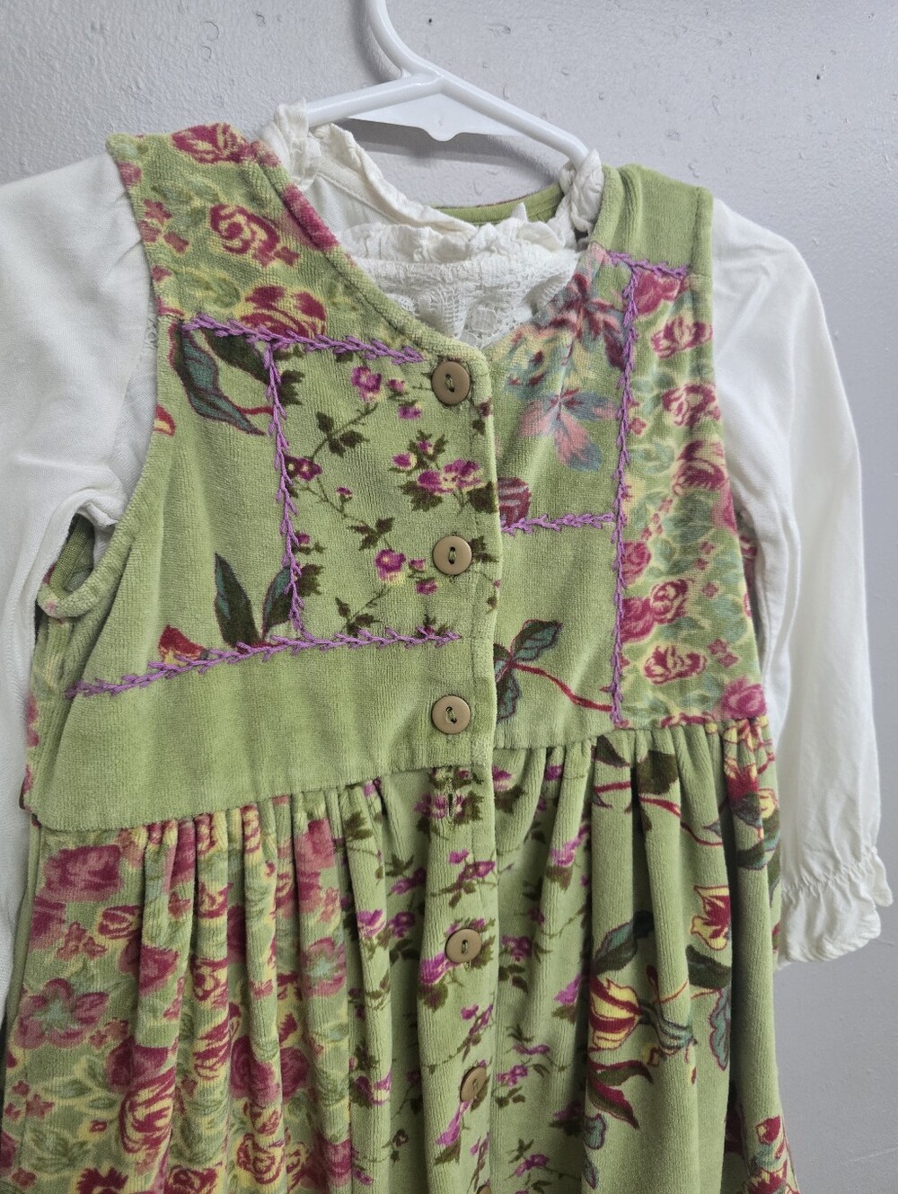 Vintage Cornelloki Green Velvet Floral Dress - Picture 3 of 11